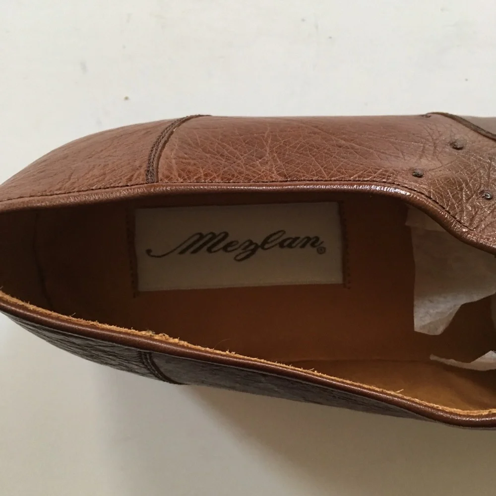 Mezlan mens shoes genuine full ostrich leather 10.5m brown lace up made in Spain